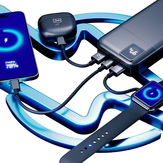 3MK PowerHouse External Battery, 20000mAh, 22.5W, QC + PD, 1 x USB-A - 1 x USB-C, Czarny