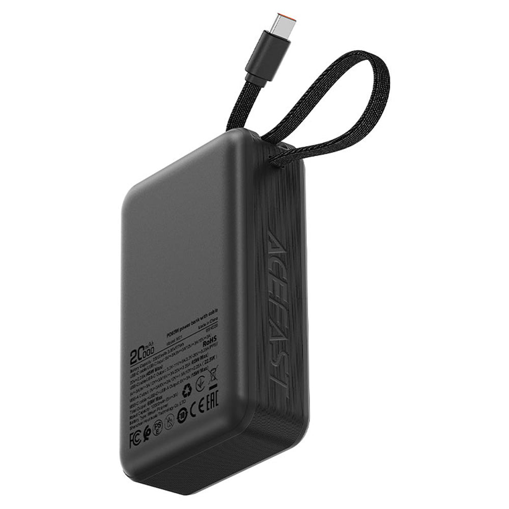 Acefast M21 External Battery, 20000mAh, 65W, QC + PD, 1 x USB-A - 2 x USB-C, Black