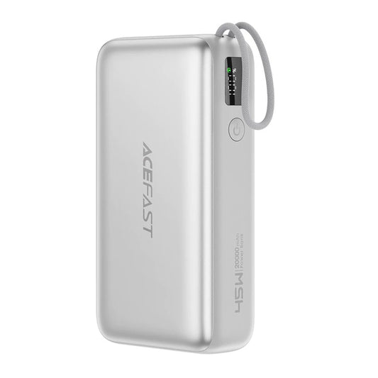 Zewnętrzna bateria Acefast M34, 20000mAh, 45W, QC + PD, 1 x USB-A - 2 x USB-C, Srebrna