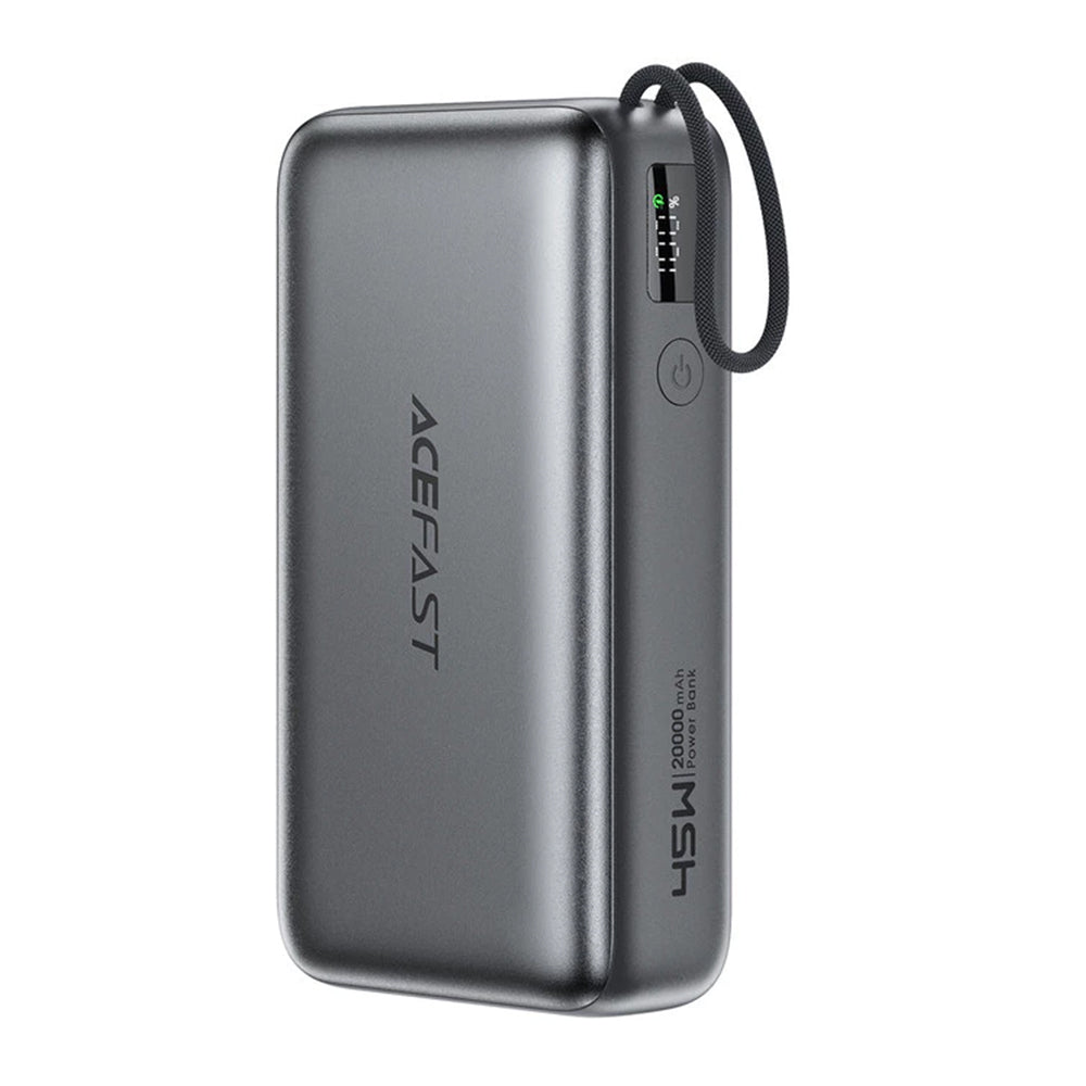 Zewnętrzna bateria Acefast M34, 20000mAh, 45W, QC + PD, 1 x USB-A - 2 x USB-C, Szara