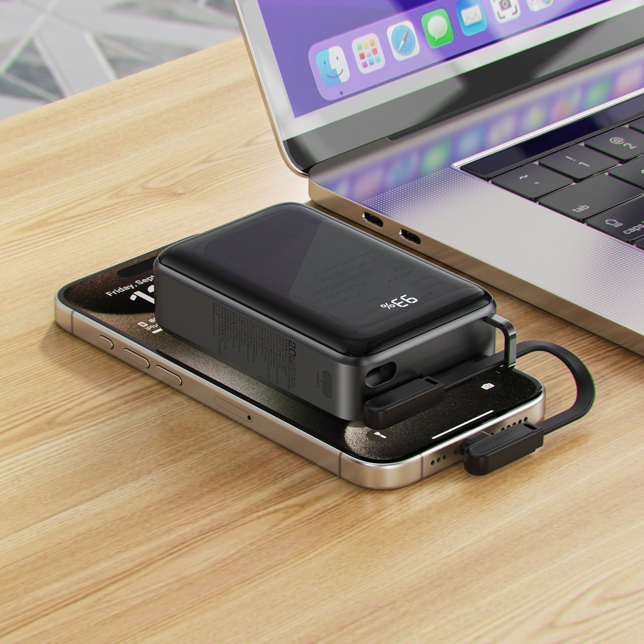 Zewnętrzna bateria Acefast M4, 20000mAh, 67W, PD, 1 x USB-A - 2 x USB-C, Czarna