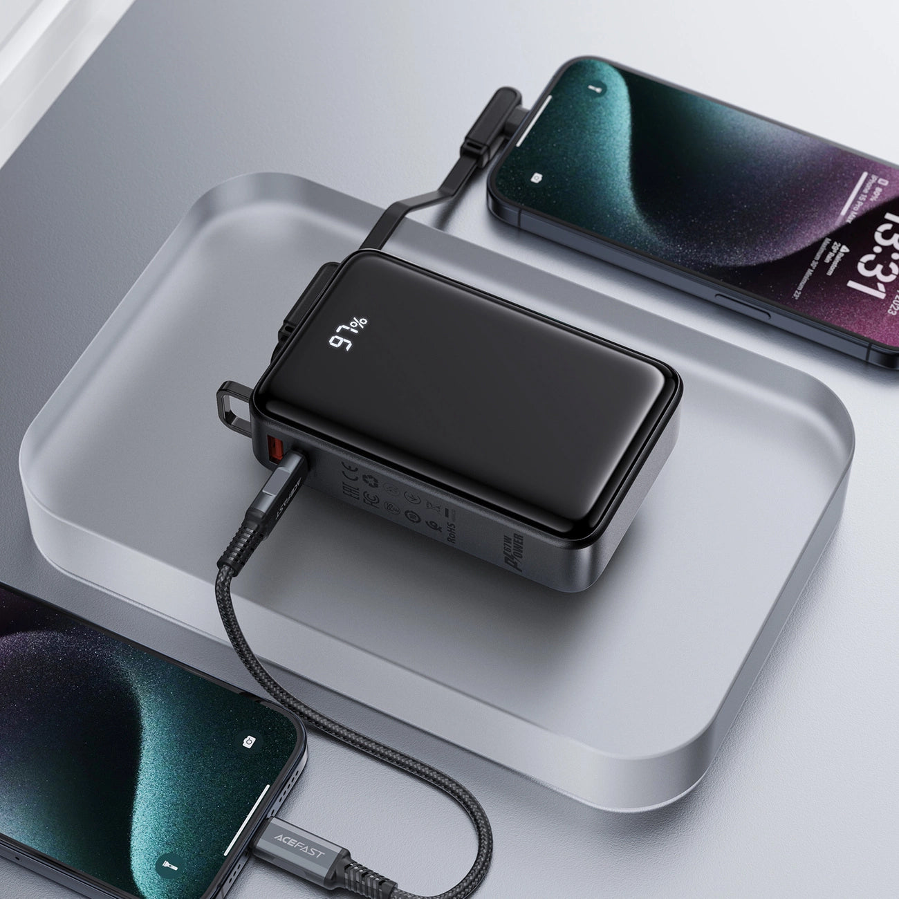 Zewnętrzna bateria Acefast M4, 20000mAh, 67W, PD, 1 x USB-A - 2 x USB-C, Czarna