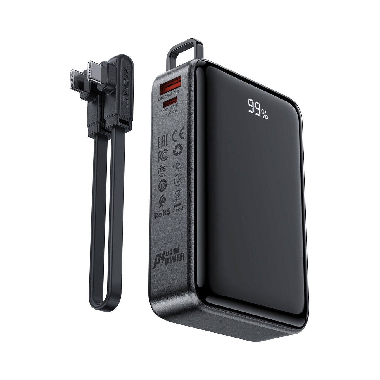 Zewnętrzna bateria Acefast M4, 20000mAh, 67W, PD, 1 x USB-A - 2 x USB-C, Czarna
