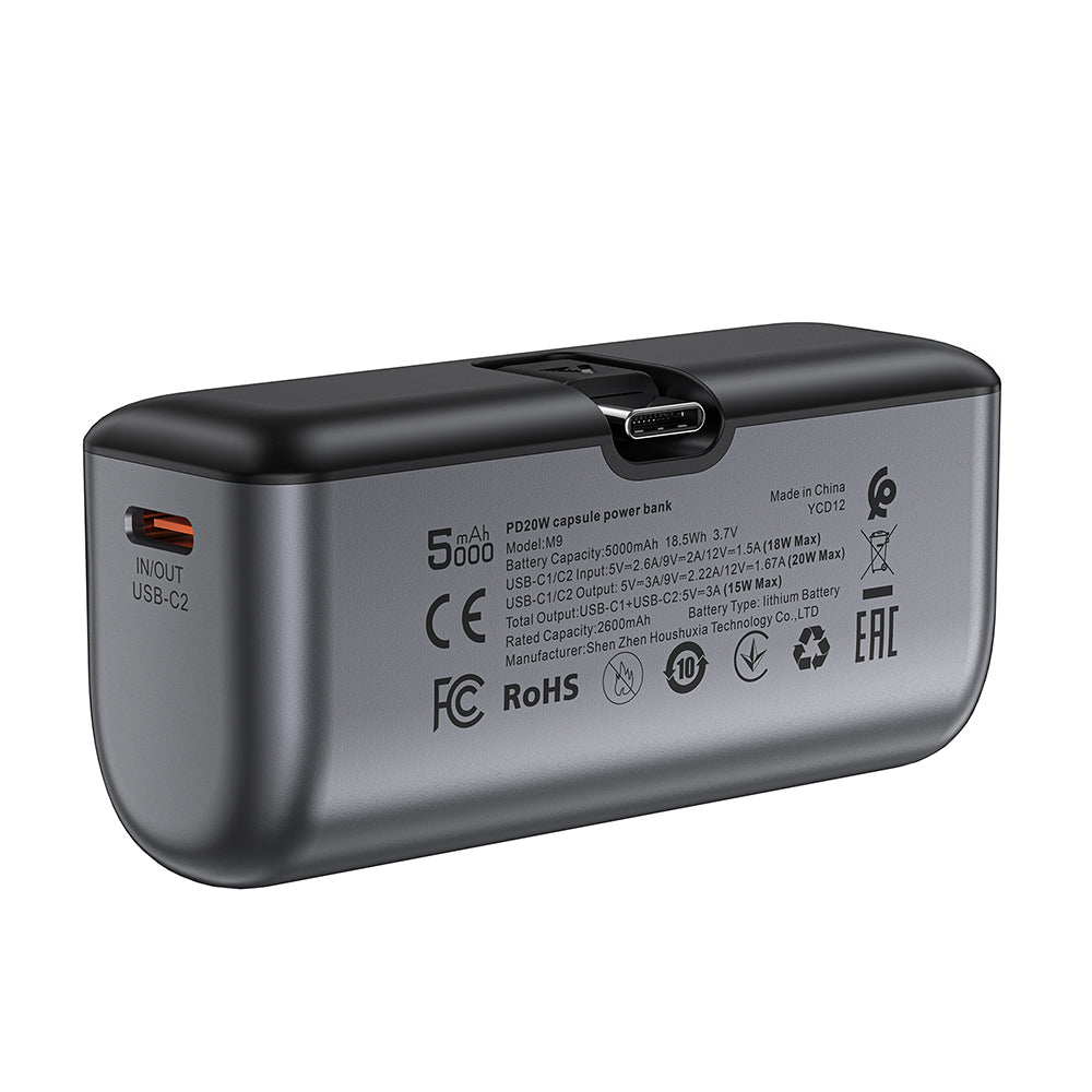 Powerbank Acefast M9, 5000mAh, 20W, PD, 2 x USB-C, Czarny