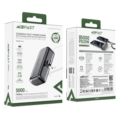 Powerbank Acefast M9, 5000mAh, 20W, PD, 2 x USB-C, Czarny