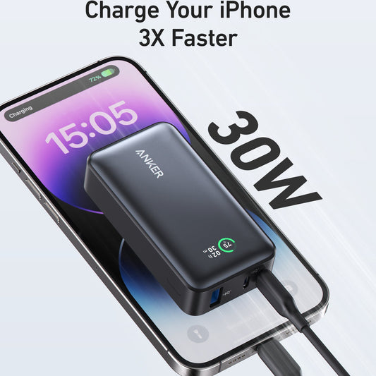 Zewnętrzna bateria Anker 533, 10000mAh, 30W, QC + PD, 1 x USB-A - 2 x USB-C, Czarna A1256G11