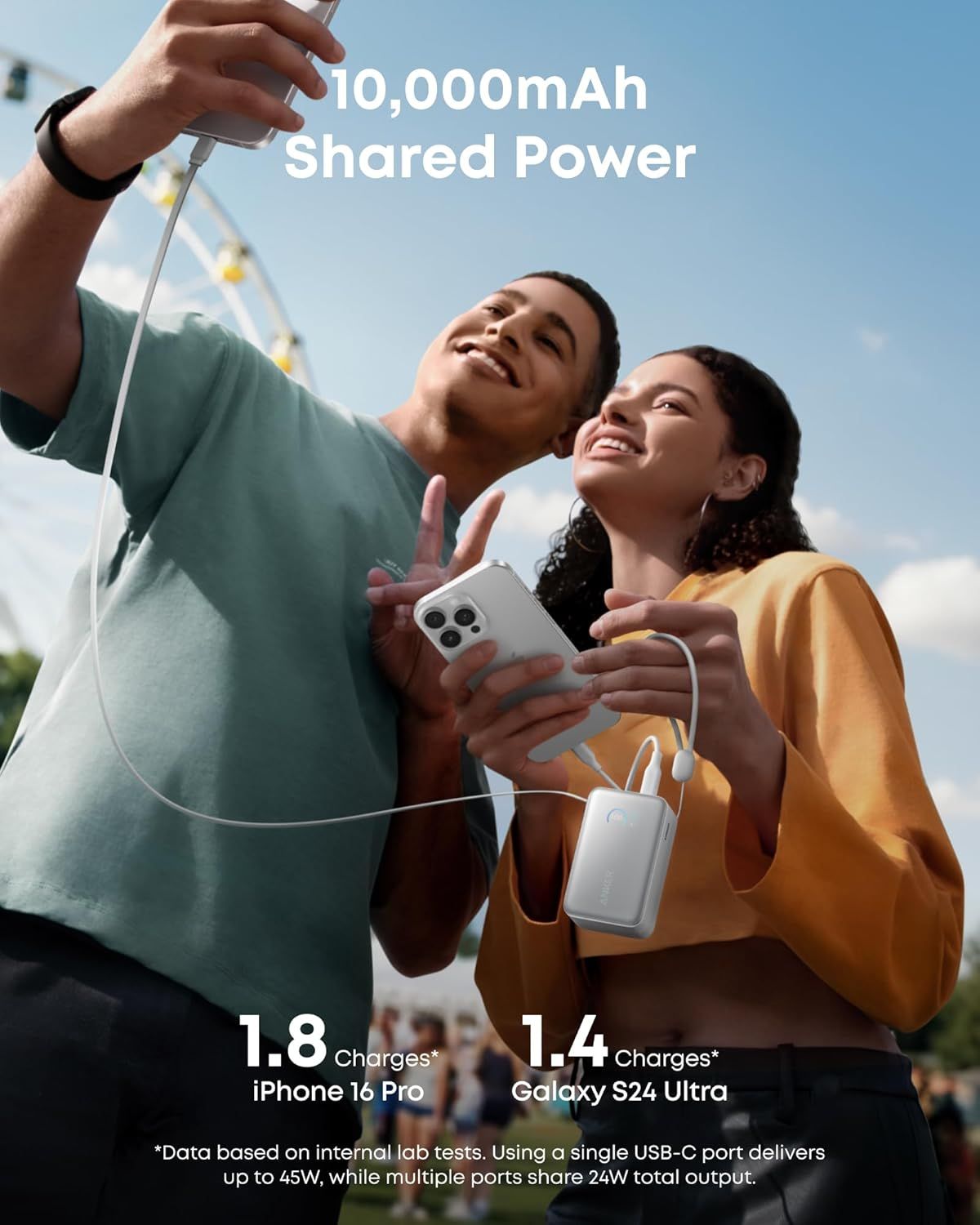 Zewnętrzna bateria Anker Nano, 10000mAh, 45W, QC + PD, 1 x USB-A - 1 x USB-C, Biała A1638H21