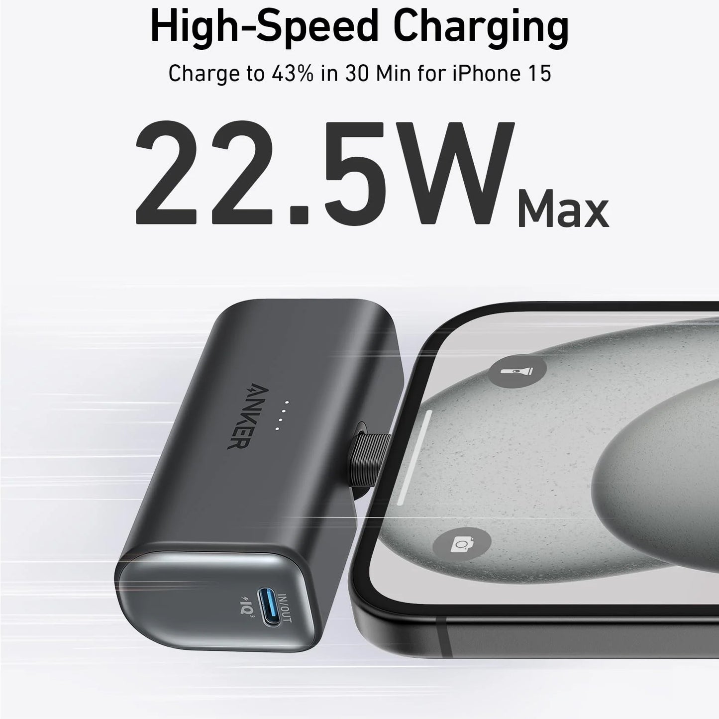 Zewnętrzna bateria Anker Nano, 5000mAh, 22.5W, PD, 2 x USB-C, Czarna A1653H11