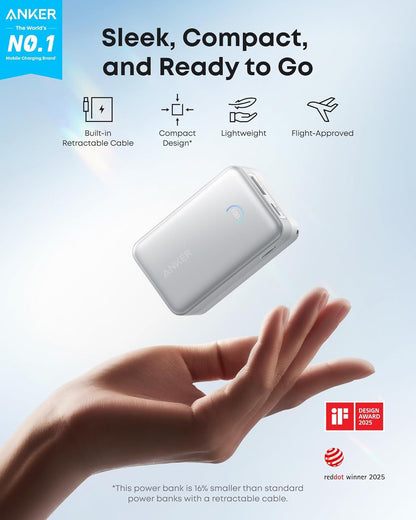 Zewnętrzna bateria Anker Nano, 10000mAh, 45W, QC + PD, 1 x USB-A - 1 x USB-C, Biała A1638H21