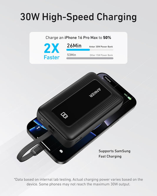 Zewnętrzna bateria Anker Zolo, 20000mAh, 30W, QC + PD, 1 x USB-A - 2 x USB-C, Czarna A1689011