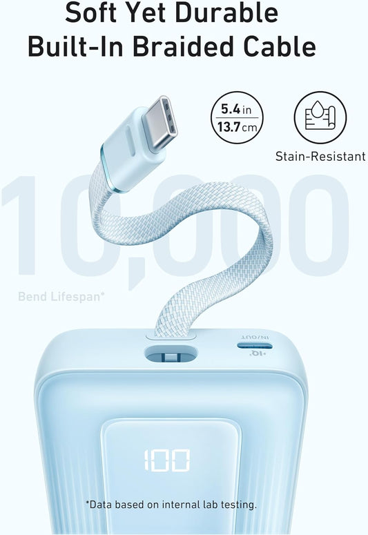 Zewnętrzna bateria Anker Zolo, 10000mAh, 30W, QC + PD, 1 x USB-A - 2 x USB-C, Niebieska A1688031
