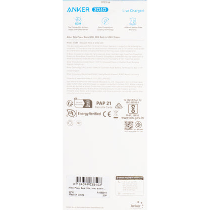 Zewnętrzna bateria Anker Zolo, 20000mAh, 30W, QC + PD, 1 x USB-A - 2 x USB-C, Czarna A1689011