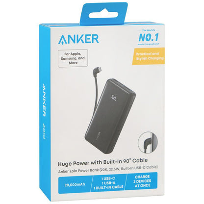 Zewnętrzna bateria Anker Zolo, 20000mAh, 22.5W, QC + PD, 1 x USB-A - 2 x USB-C, Czarna A110EH11