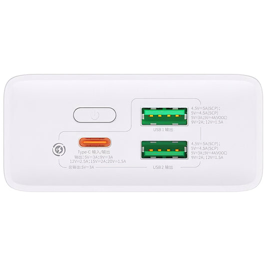Bateria zewnętrzna Baseus Adaman2, 20000mAh, 30W, QC + PD, 1 x USB-C - 2 x USB-A, biała PPAD080102