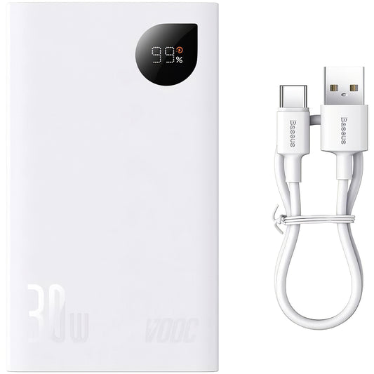 Bateria zewnętrzna Baseus Adaman2, 20000mAh, 30W, QC + PD, 1 x USB-C - 2 x USB-A, biała PPAD080102
