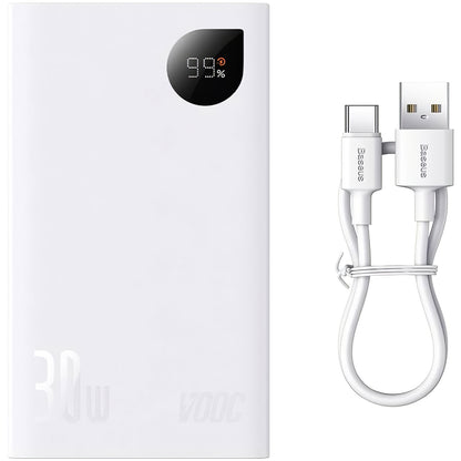 Bateria zewnętrzna Baseus Adaman2, 20000mAh, 30W, QC + PD, 1 x USB-C - 2 x USB-A, biała PPAD080102 