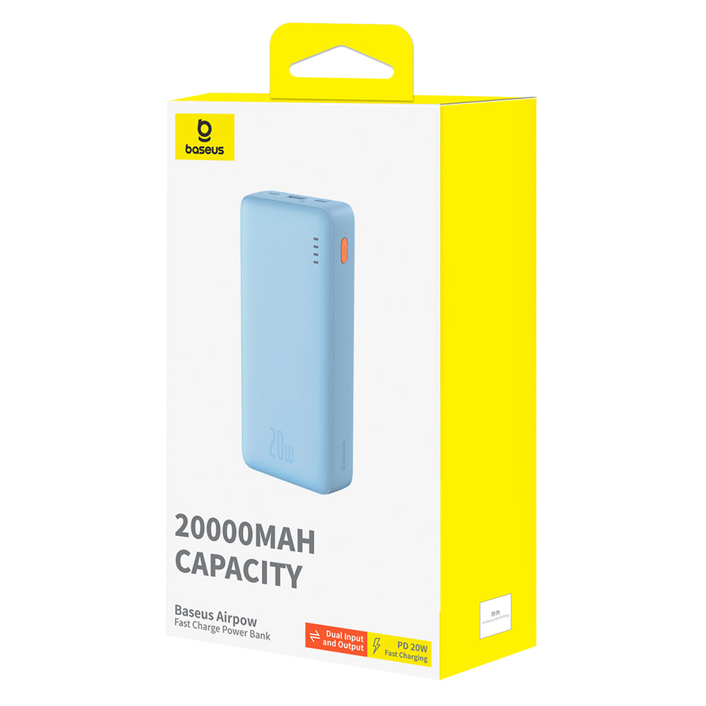 Zewnętrzna bateria Baseus Airpow, 20000mAh, 20W, QC + PD, 1 x USB-A - 1 x USB-C, Niebieska P10022804313-00