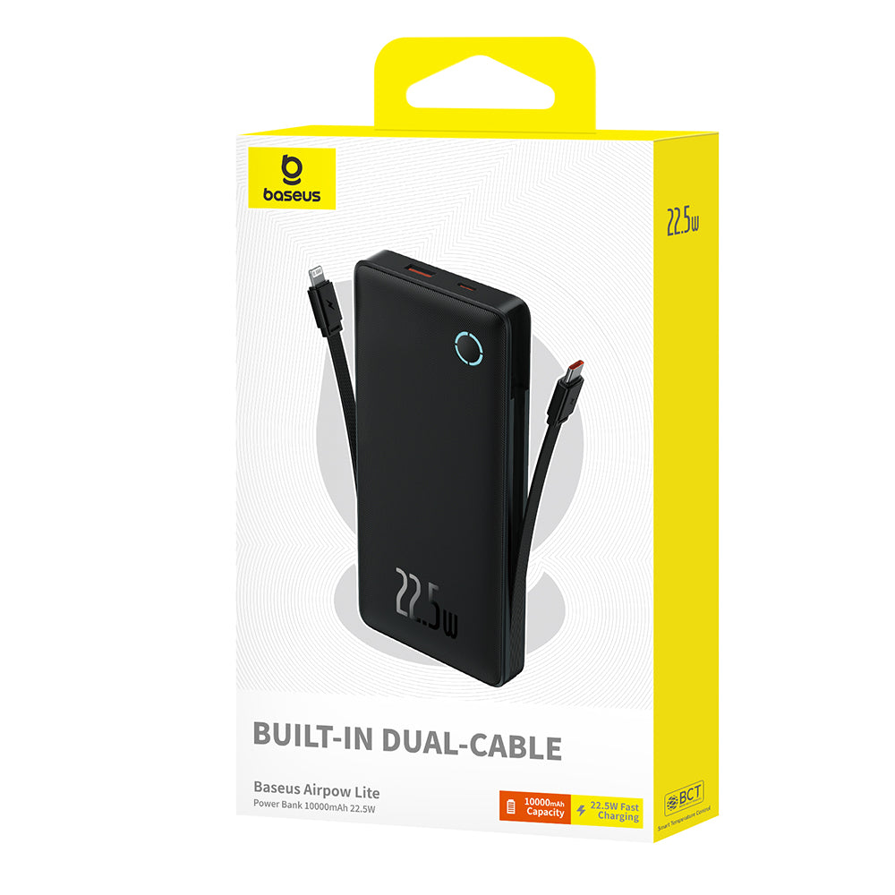 Zewnętrzna bateria Baseus Airpow Lite, 10000mAh, 22.5W, QC + PD, 1 x Lightning - 1 x USB-A - 2 x USB-C, Czarna P10067501123-00