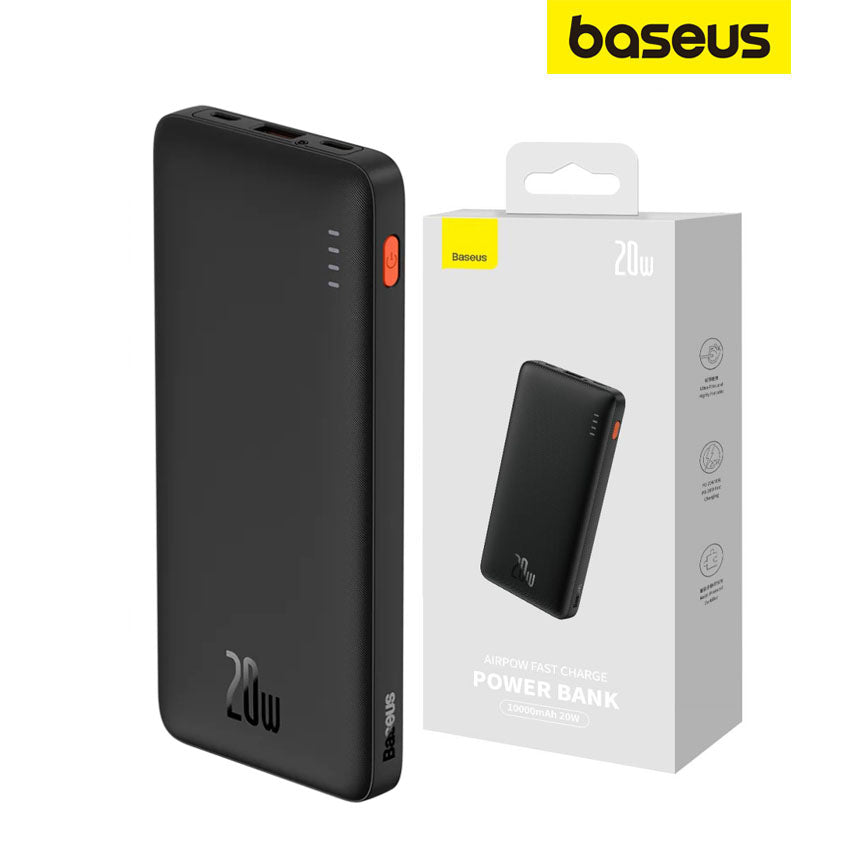 Bateria zewnętrzna Baseus Airpow, 10000 mAh, 20 W, QC + PD, 1 x USB-A - 1 x USB-C, czarna PPQD090001 