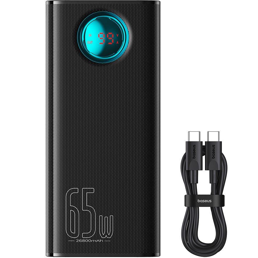 Zewnętrzna bateria Baseus Amblight z cyfrowym wyświetlaczem, 26800mAh, 65W, QC + PD, 1 x USB-C - 4 x USB-A, Czarna P10022402113-00