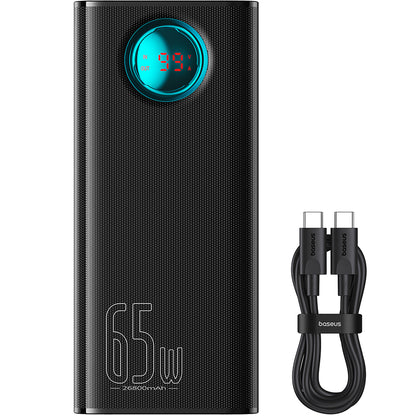 Zewnętrzna bateria Baseus Amblight z cyfrowym wyświetlaczem, 26800mAh, 65W, QC + PD, 1 x USB-C - 4 x USB-A, Czarna P10022402113-00