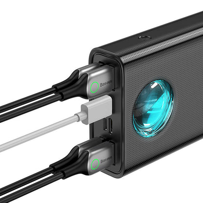 Zewnętrzna bateria Baseus Amblight Digital Display, 30000mAh, 65W, QC + PD, 1 x USB-C - 4 x USB-A, Czarna PPLG000101