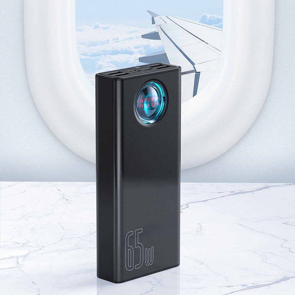 Zewnętrzna bateria Baseus Amblight Digital Display, 30000mAh, 65W, QC + PD, 1 x USB-C - 4 x USB-A, Biała PPLG000102