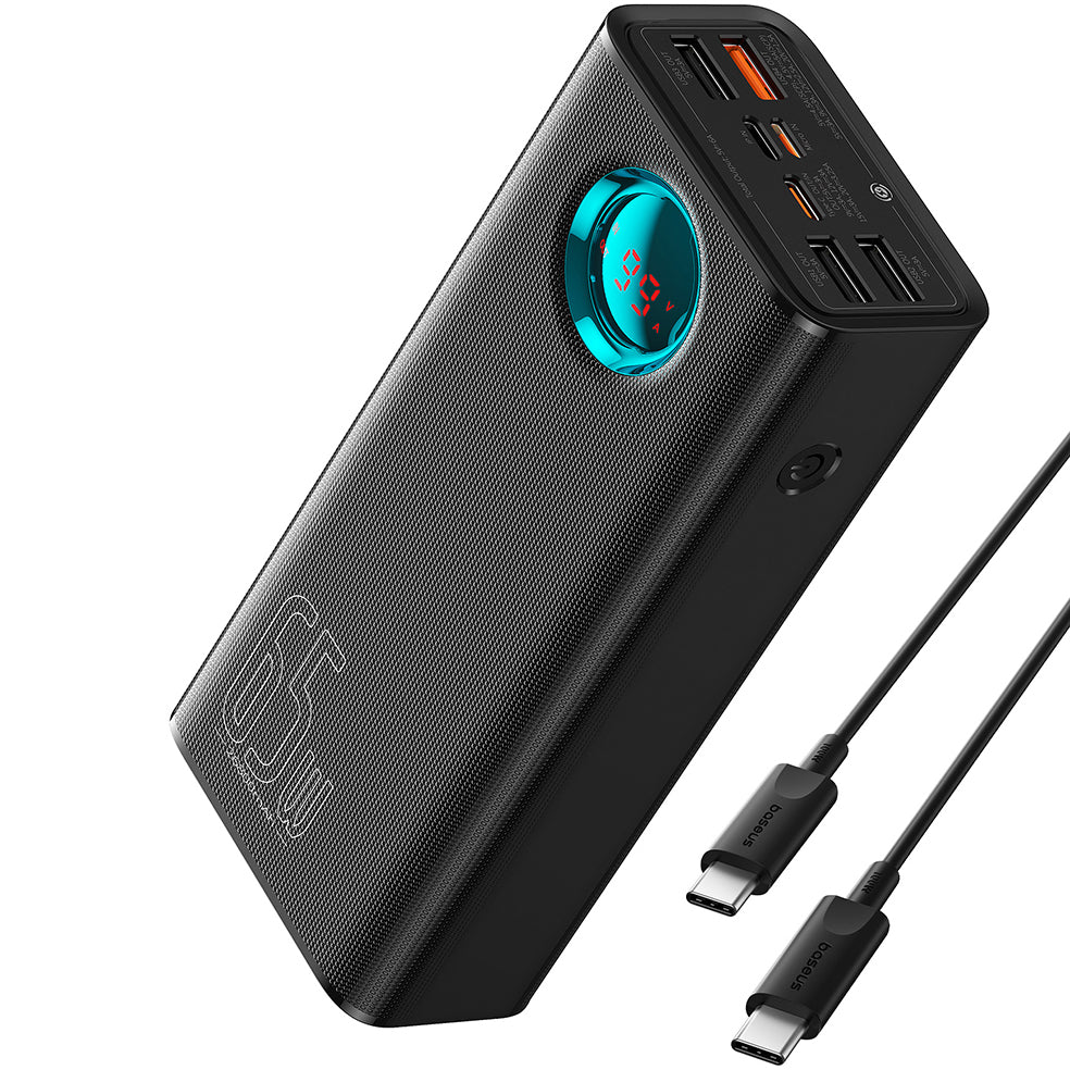 Zewnętrzna bateria Baseus Amblight z cyfrowym wyświetlaczem, 26800mAh, 65W, QC + PD, 1 x USB-C - 4 x USB-A, Czarna P10022402113-00