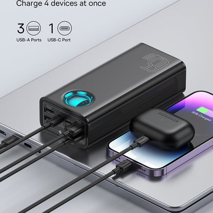 Zewnętrzna bateria Baseus Amblight z cyfrowym wyświetlaczem, 26800mAh, 65W, QC + PD, 1 x USB-C - 4 x USB-A, Czarna P10022402113-00