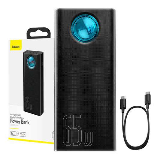 Zewnętrzna bateria Baseus Amblight Digital Display, 30000mAh, 65W, QC + PD, 1 x USB-C - 4 x USB-A, Czarna PPLG000101
