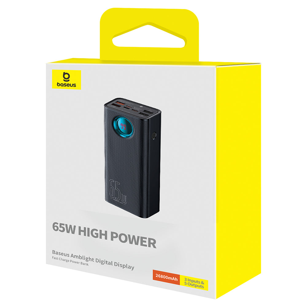 Zewnętrzna bateria Baseus Amblight z cyfrowym wyświetlaczem, 26800mAh, 65W, QC + PD, 1 x USB-C - 4 x USB-A, Czarna P10022402113-00