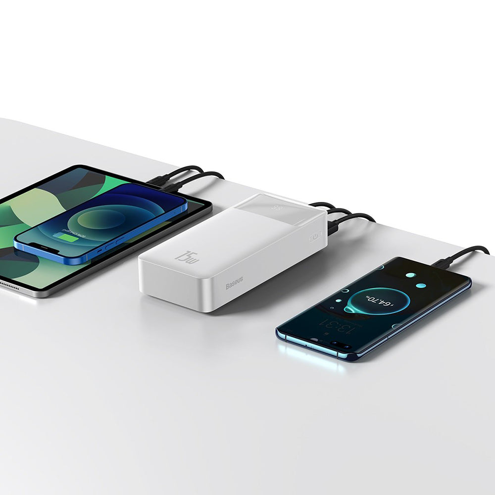 Zewnętrzna bateria Baseus Bipow, 30000mAh, 15W, 1 x USB-C - 2 x USB-A, Biała PPBD050202