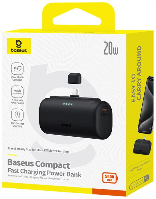 Zewnętrzna bateria Baseus Compact, 5000mAh, 20W, PD, 1 x Lightning - 1 x USB-C, Czarna P10068307113-00