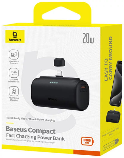 Zewnętrzna bateria Baseus Compact, 5000mAh, 20W, PD, 1 x Lightning - 1 x USB-C, Czarna P10068307113-00