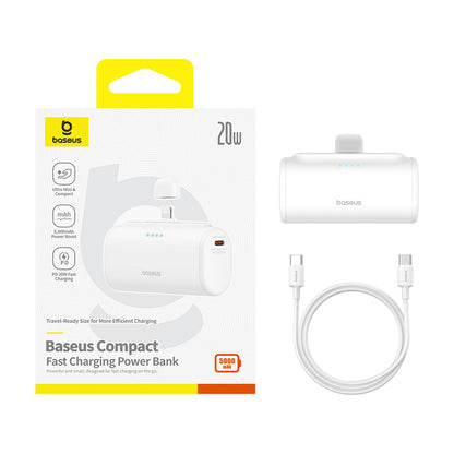 Zewnętrzna bateria Baseus Compact, 5000mAh, 20W, PD, 1 x Lightning - 1 x USB-C, Biała P10068307213-00