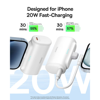 Zewnętrzna bateria Baseus Compact, 5000mAh, 20W, PD, 1 x Lightning - 1 x USB-C, Biała P10068307213-00