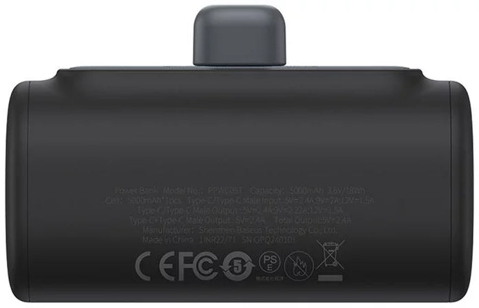 Zewnętrzna bateria Baseus Compact, 5000mAh, 20W, PD, 1 x Lightning - 1 x USB-C, Czarna P10068307113-00
