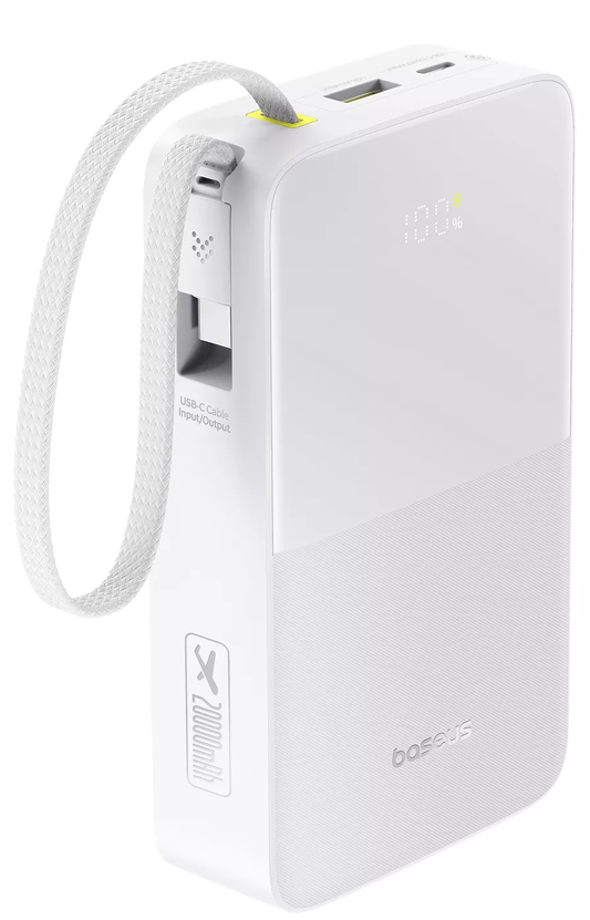 Zewnętrzna bateria Baseus EnerFill Bipow2 Pro, 20000mAh, 22.5W, QC + PD, 1 x USB-A - 2 x USB-C, Biała E0027700