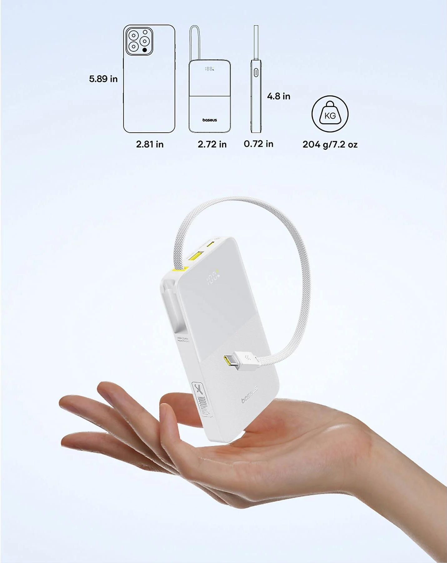 Zewnętrzna bateria Baseus EnerFill Bipow2 Pro, 10000mAh, 22.5W, QC + PD, 1 x USB-A - 2 x USB-C, Biała E0027601
