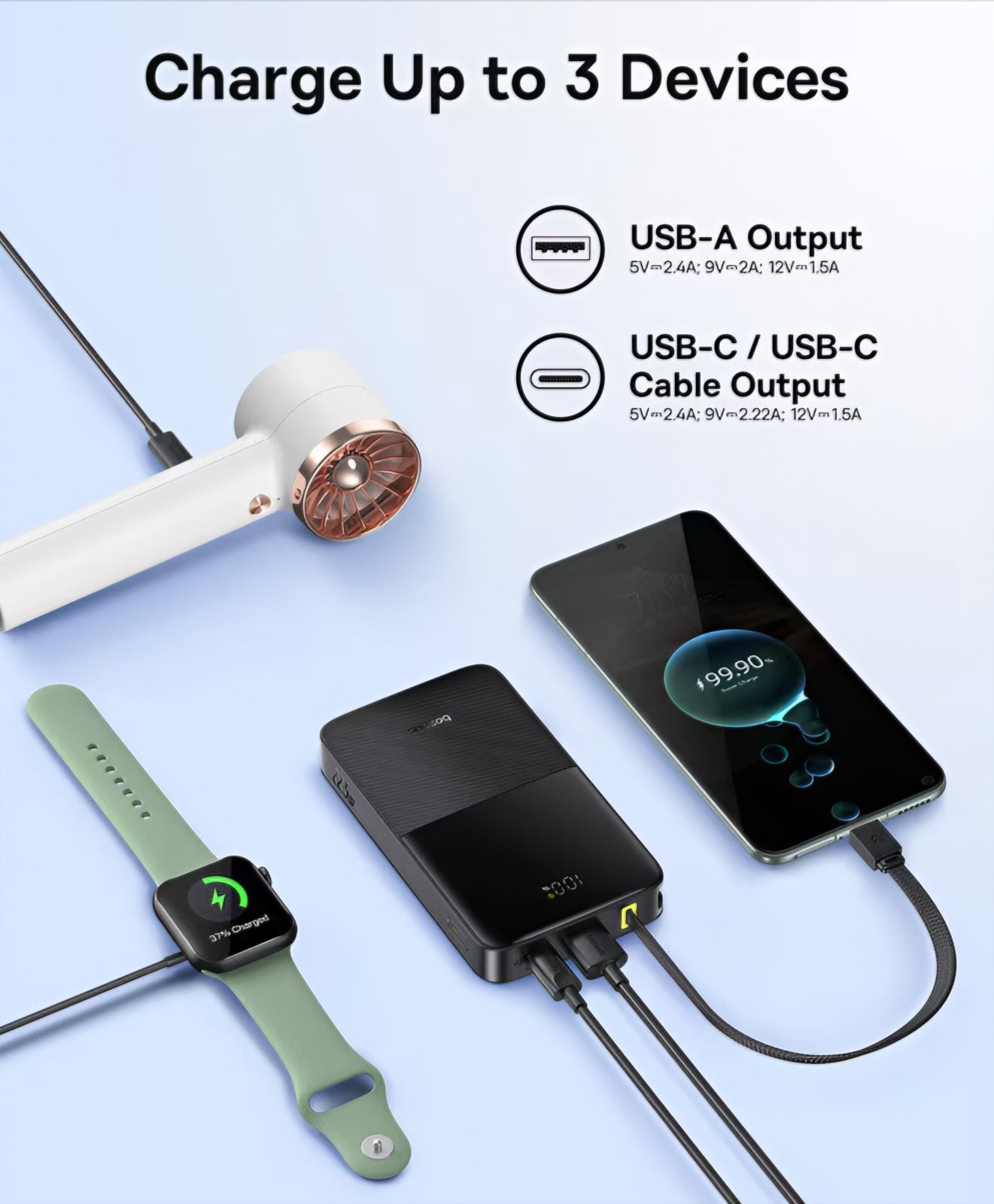 Zewnętrzna bateria Baseus EnerFill Bipow2 Pro, 10000mAh, 22.5W, QC + PD, 1 x USB-A - 2 x USB-C, Czarna E0027600
