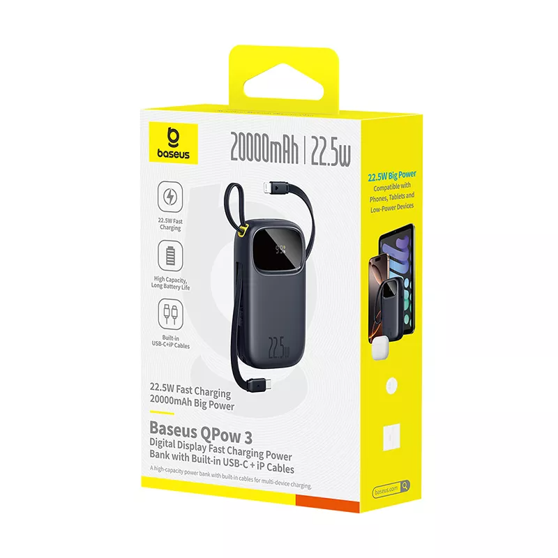 Baseus EnerFill FC31 External Battery, 20000mAh, 22.5W, QC + PD, 1 x Lightning - 1 x USB-A - 2 x USB-C, Black P10082107123-00