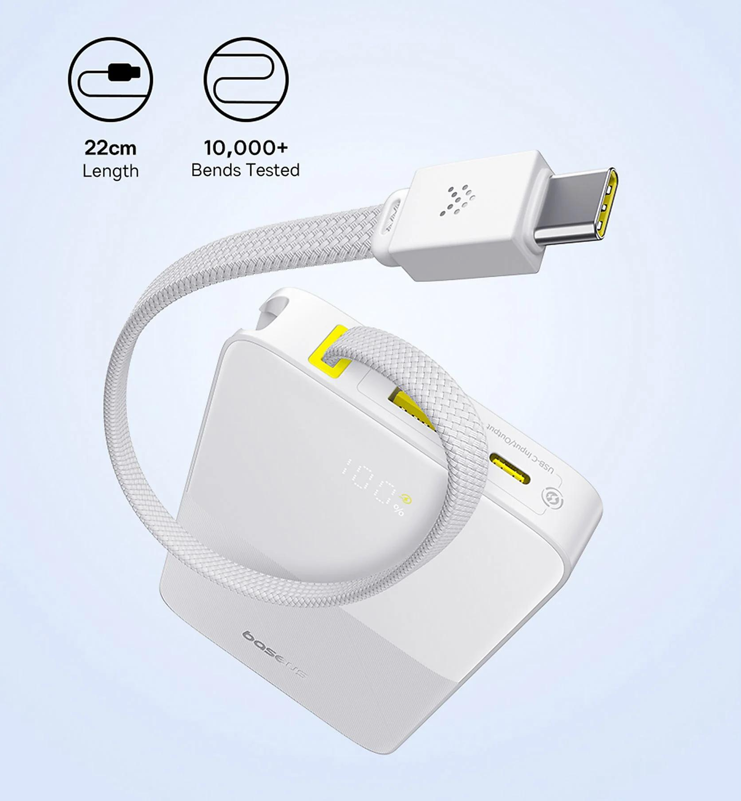 Zewnętrzna bateria Baseus EnerFill Bipow2 Pro, 10000mAh, 22.5W, QC + PD, 1 x USB-A - 2 x USB-C, Biała E0027601