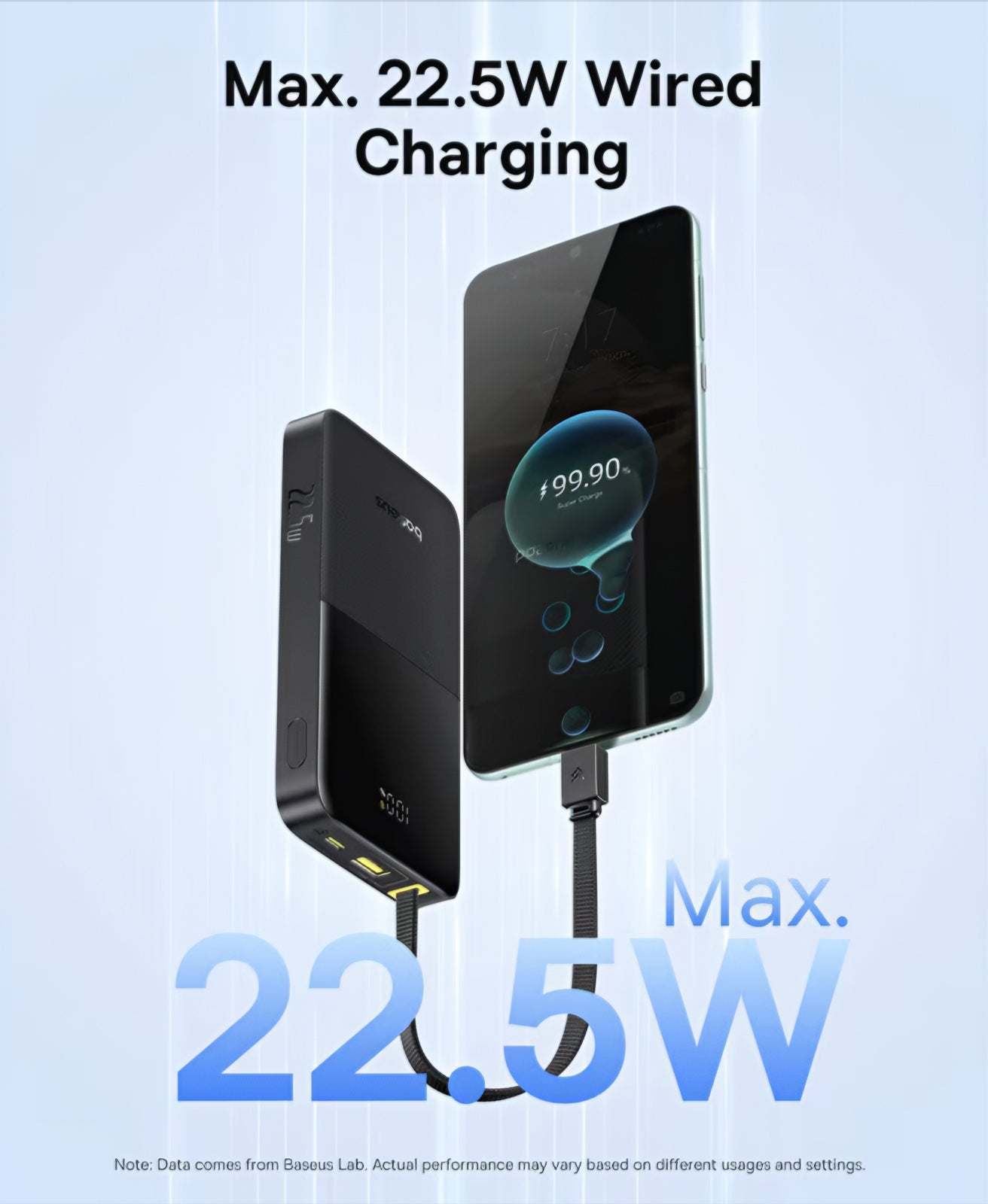 Zewnętrzna bateria Baseus EnerFill Bipow2 Pro, 10000mAh, 22.5W, QC + PD, 1 x USB-A - 2 x USB-C, Czarna E0027600