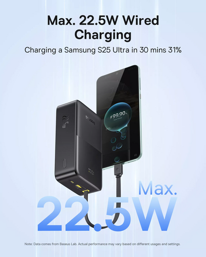 Zewnętrzna bateria Baseus EnerFill Bipow2 Pro, 30000mAh, 22.5W, QC + PD, 1 x USB-A - 2 x USB-C, Czarna E0028100