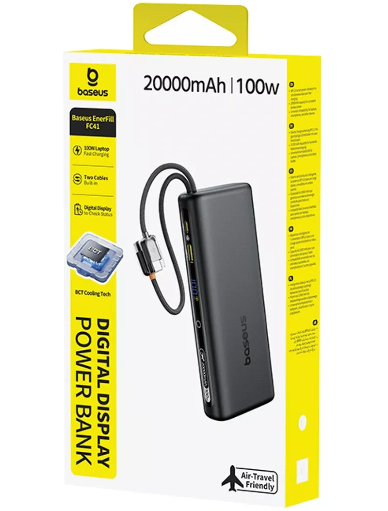 Zewnętrzna bateria Baseus EnerFill FC41, 20000mAh, 100W, QC + PD, 1 x USB-A - 3 x USB-C, Czarna E0028N03