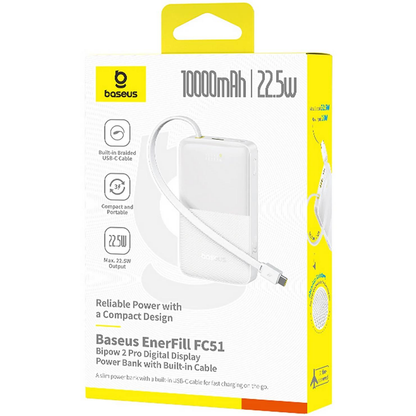 Zewnętrzna bateria Baseus EnerFill Bipow2 Pro, 10000mAh, 22.5W, QC + PD, 1 x USB-A - 2 x USB-C, Biała E0027601