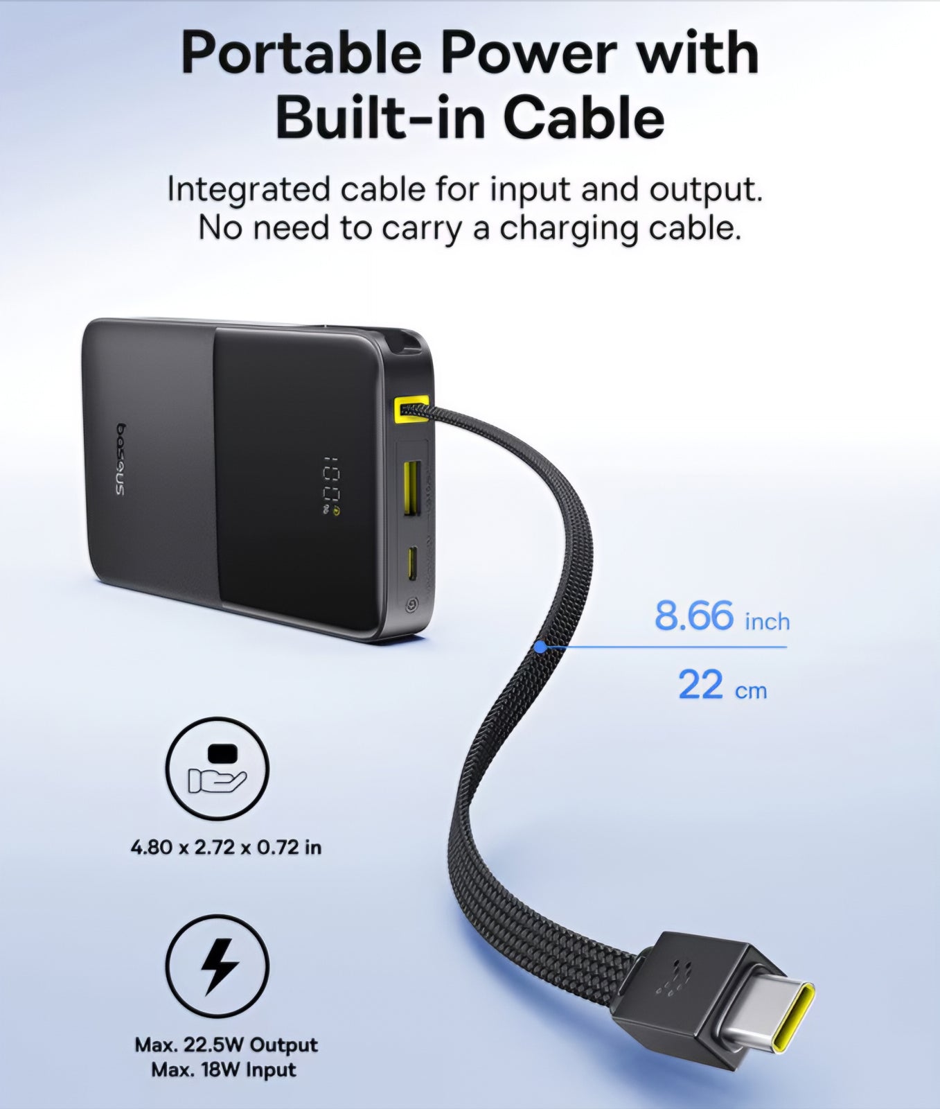 Zewnętrzna bateria Baseus EnerFill Bipow2 Pro, 10000mAh, 22.5W, QC + PD, 1 x USB-A - 2 x USB-C, Czarna E0027600