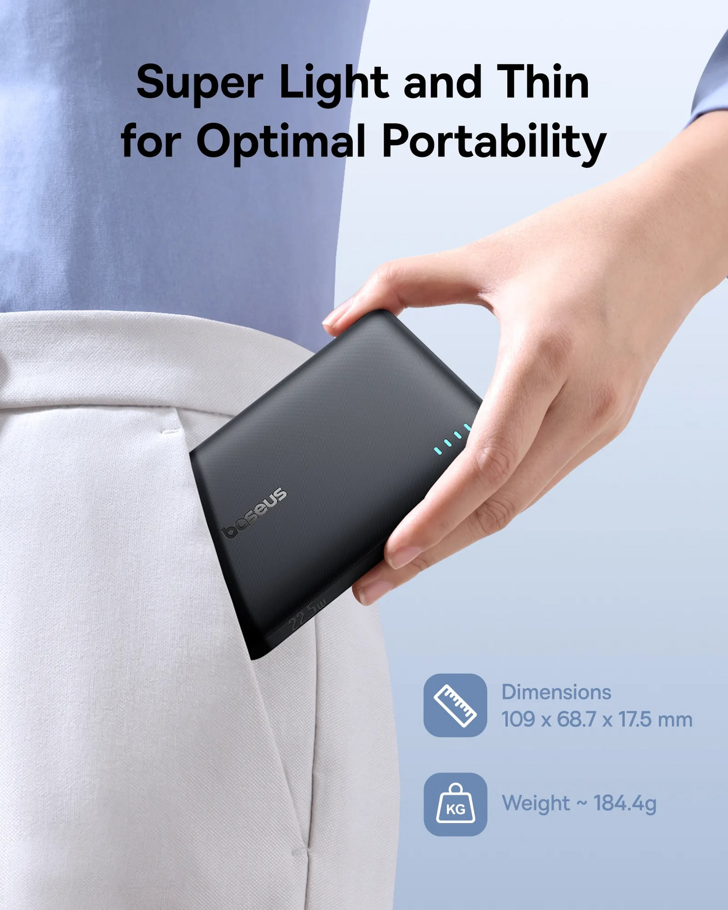 Zewnętrzna bateria Baseus EnerFill FP21, 10000mAh, 22.5W, QC + PD, 1 x USB-A - 2 x USB-C, Czarna P1008210D123-00