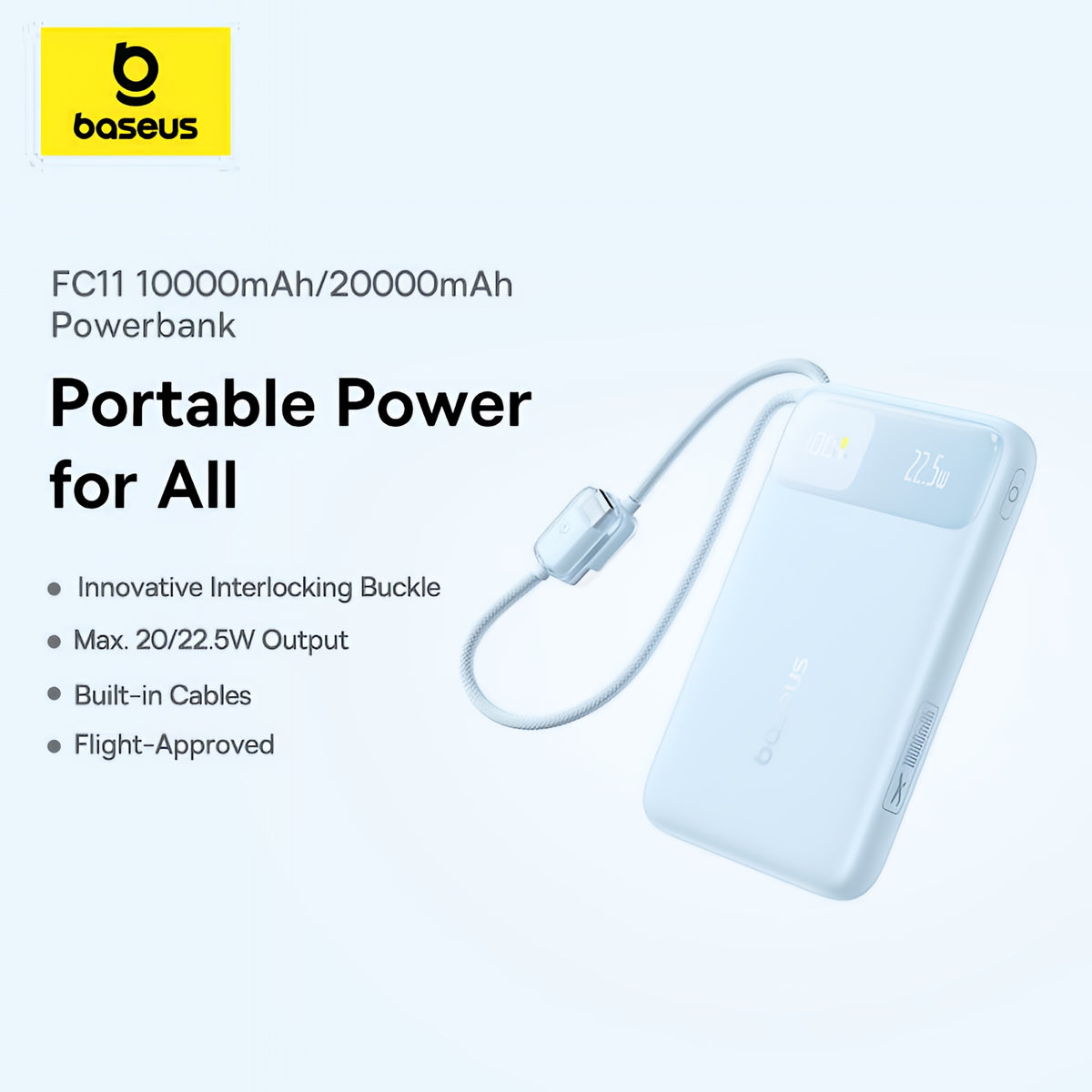 Powerbank Baseus EnerFill FC11, 20000mAh, 22.5W, QC + PD, 1 x Lightning - 1 x USB-A - 2 x USB-C, Niebieski E0027S06