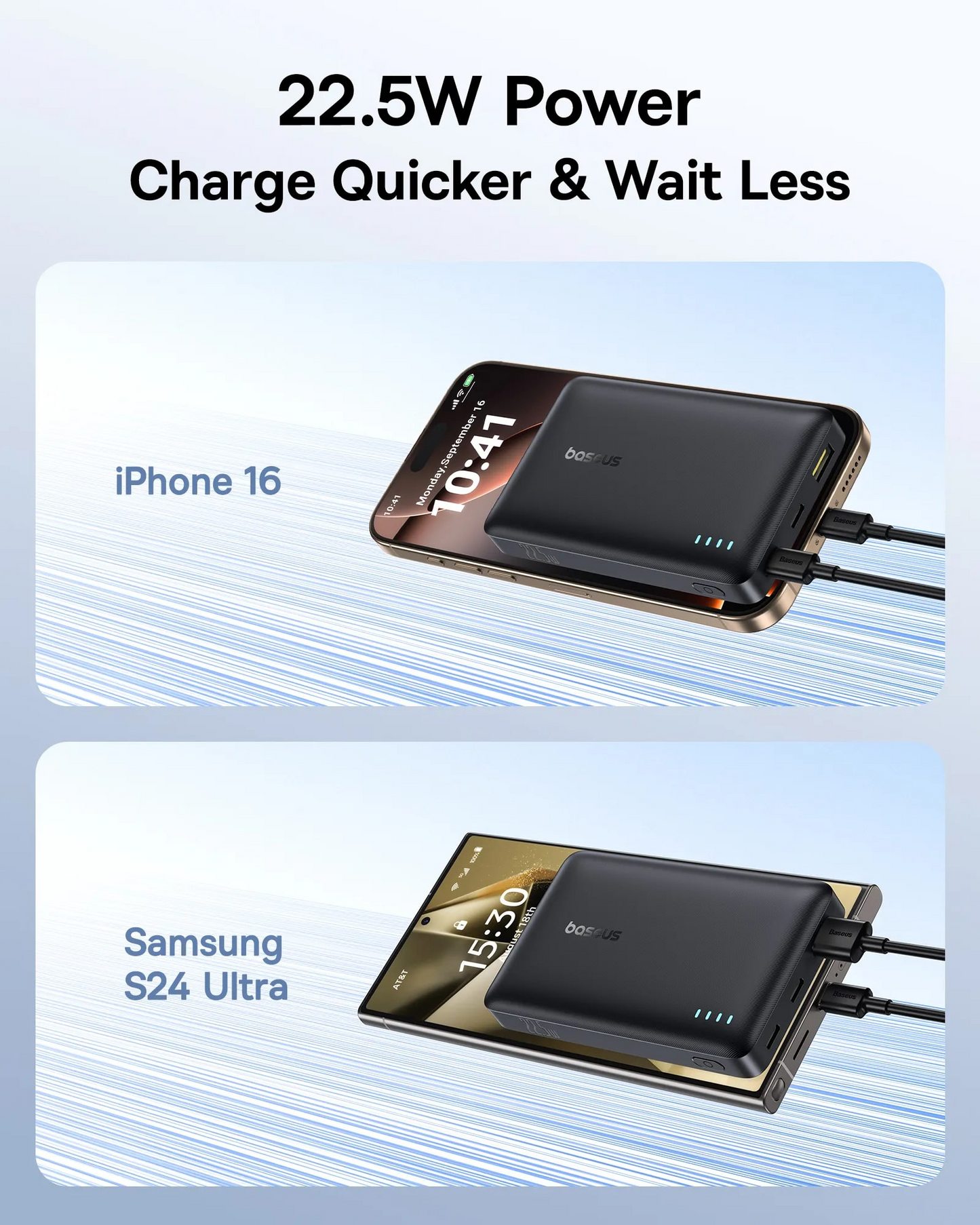 Zewnętrzna bateria Baseus EnerFill FP21, 10000mAh, 22.5W, QC + PD, 1 x USB-A - 2 x USB-C, Czarna P1008210D123-00